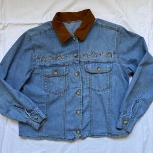 Denim Embroidered Western Shirt w/ Suede Collar Paisley Coastal Cowgirl Size M